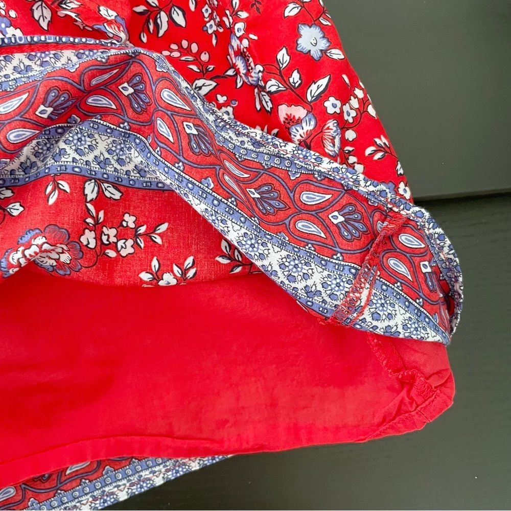 Janie & Jack Girls One Shoulder Floral Top Size 6 Red Ruffle Cotton Blouse - Picture 5 of 7